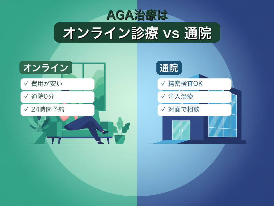 AGA治療オンライン診療と通院の比較